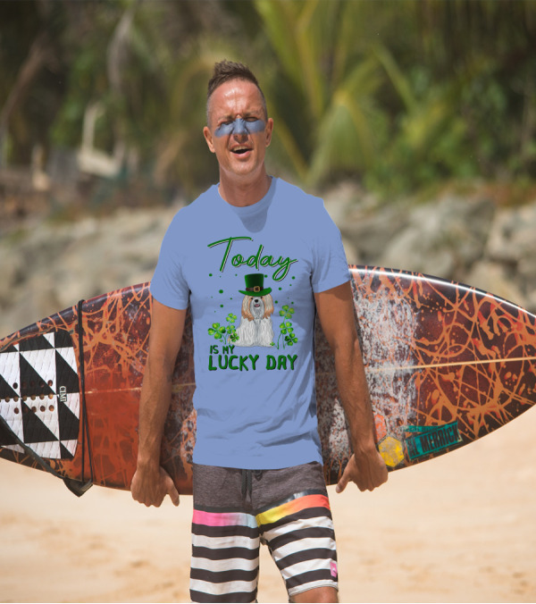 Today Is My Lucky Day Shih Tzu With Shamrocks And Green Hat T-Shirt