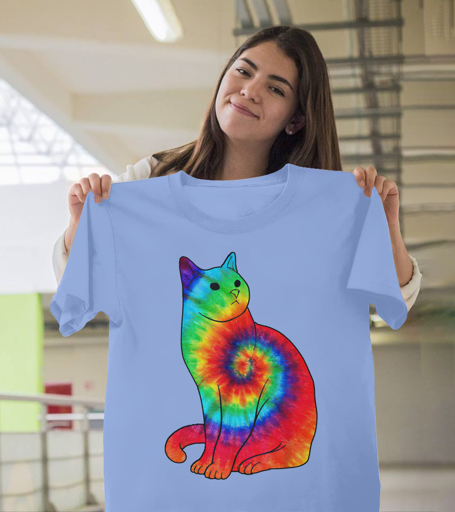Funny Hippie Rainbow Tie Dye Cat Costume T-Shirt