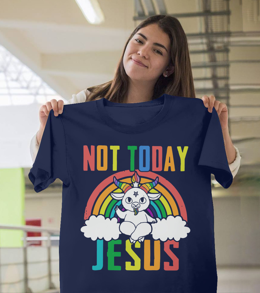 Not Today Jesus Kawaii Cute Baphomet Rainbow T-Shirt