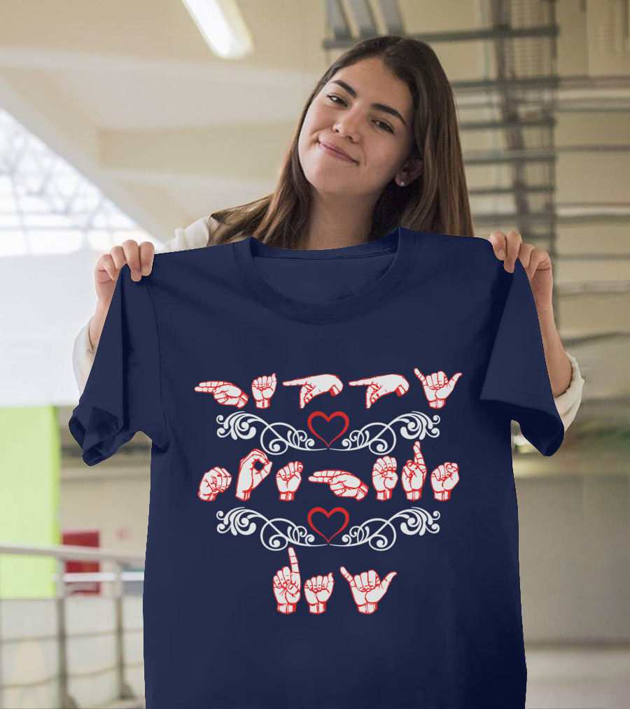 ASL Sign Language Happy Love Night Gesture Hearts T-Shirt