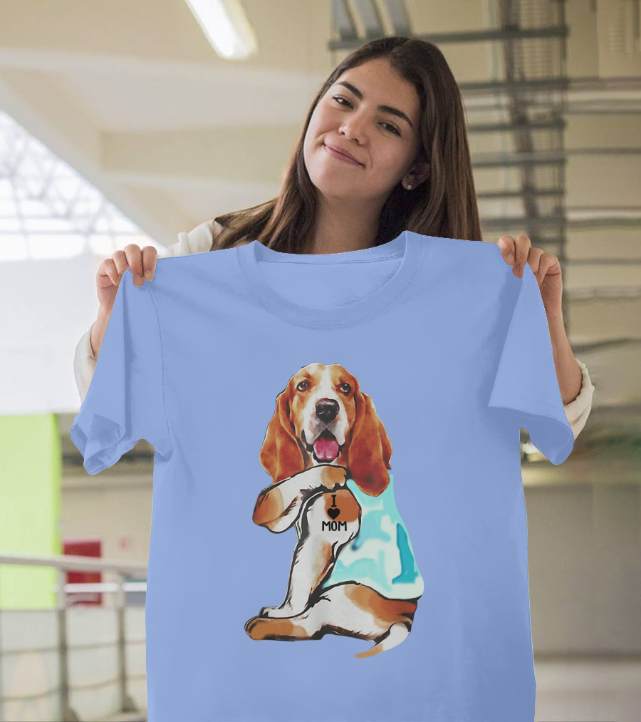 Basset Hound I Love Mom Tattoo T-Shirt