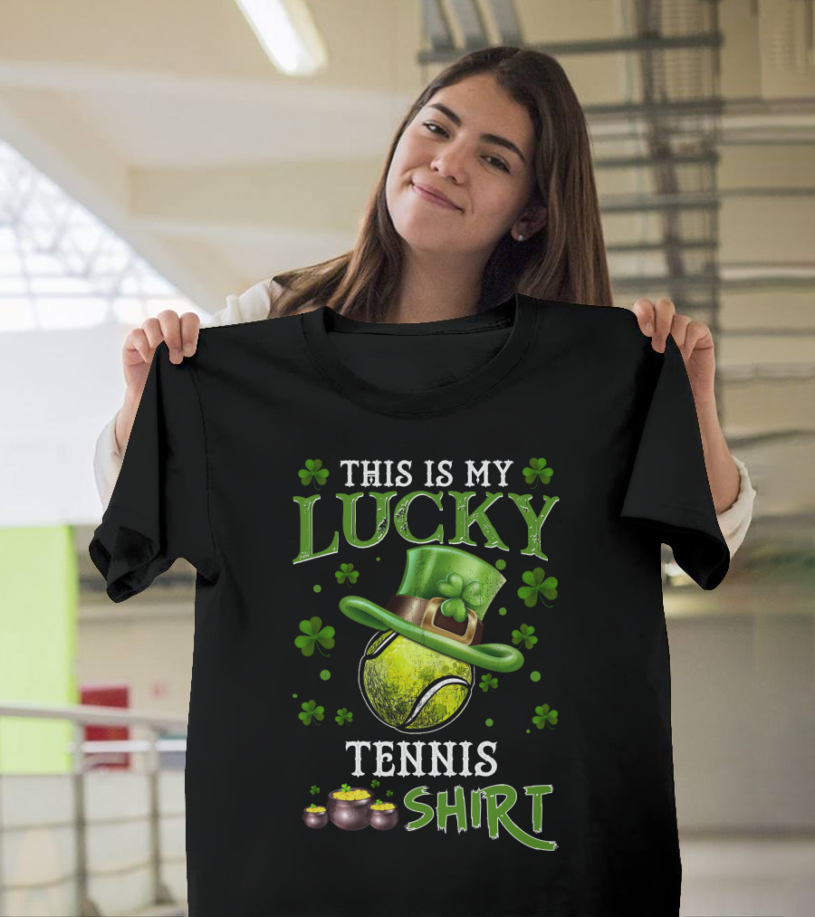 This Is My Lucky Tennis Shirt St. Patrick's Day Clover Hat Gold T-Shirt