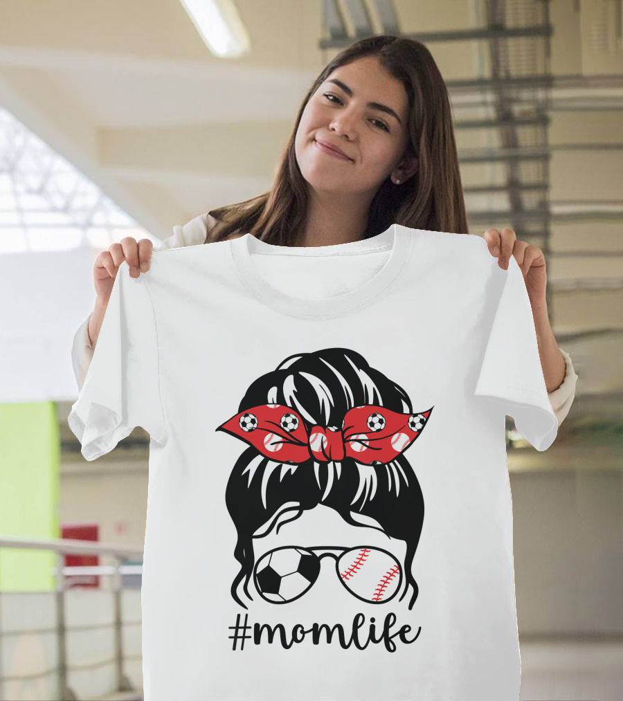 MomLife Classy Soccer Baseball Messy Bun T-Shirt