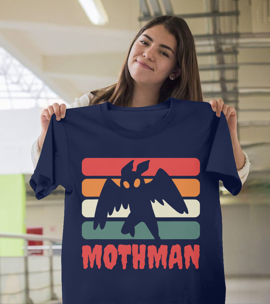Mothman Black Cryptid Cryptozoology Retro Stripes T-Shirt