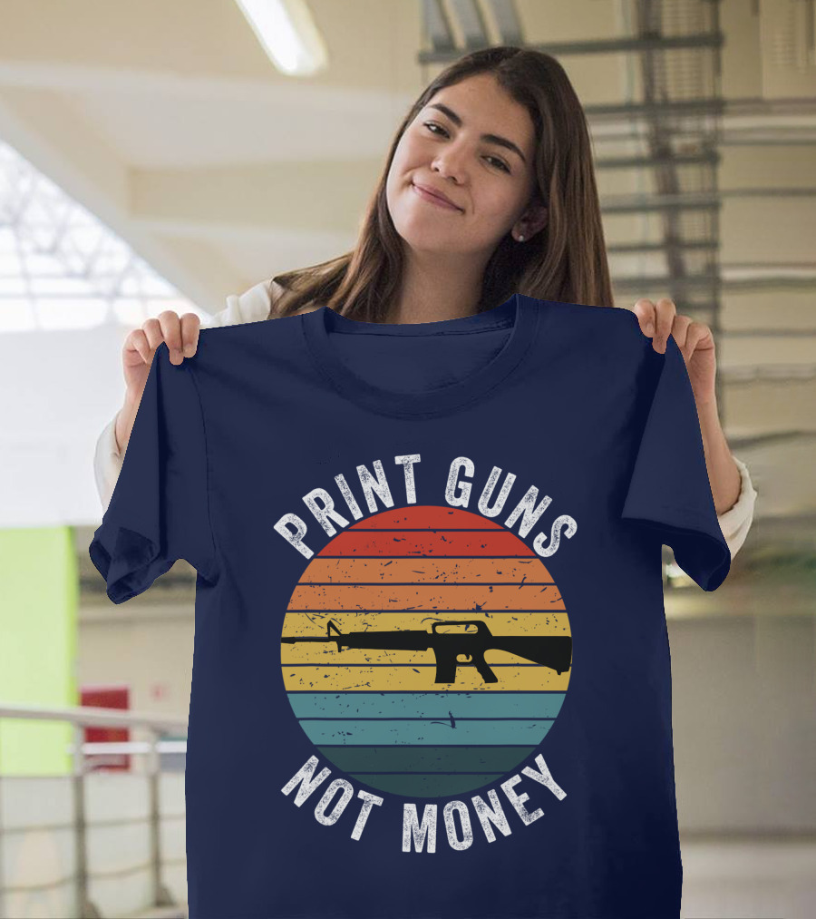 Print Guns Not Money Vintage Sunset Rifle T-Shirt
