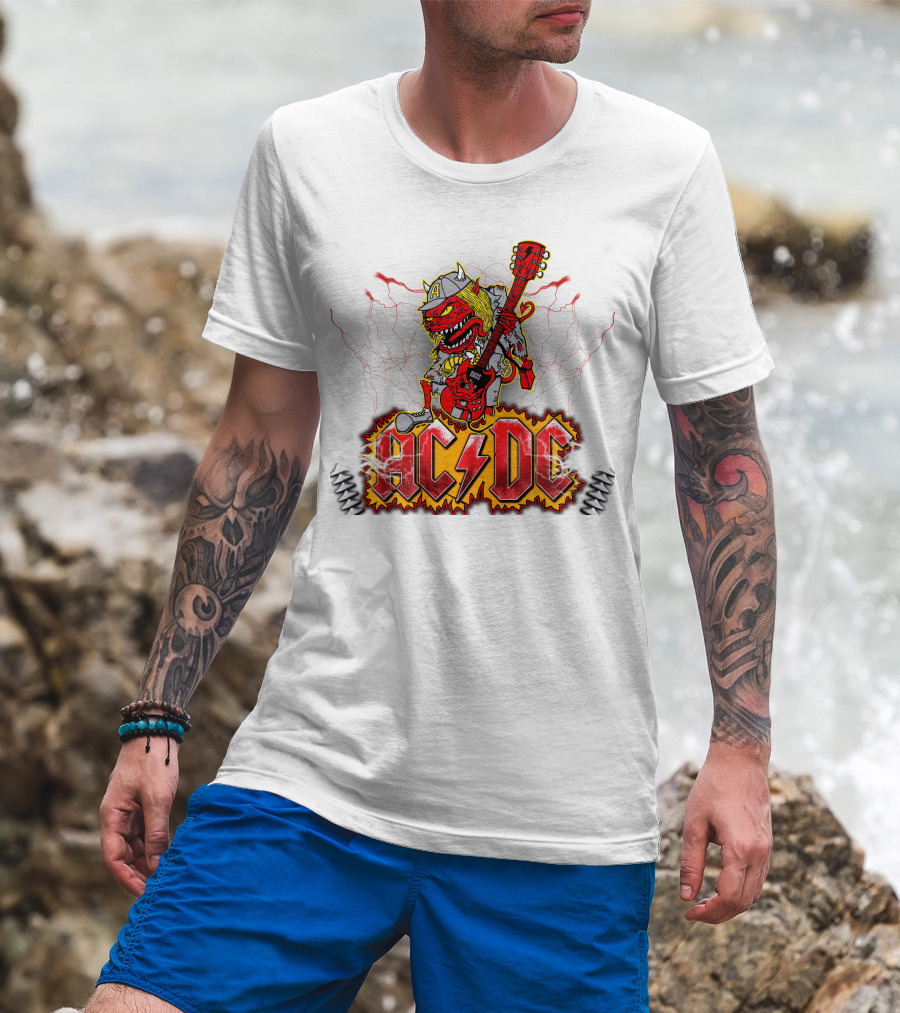 AC DC Fan Logo With Rock Devil Playing Guitar T-Shirt