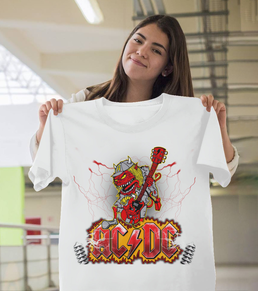AC DC Fan Logo With Rock Devil Playing Guitar T-Shirt