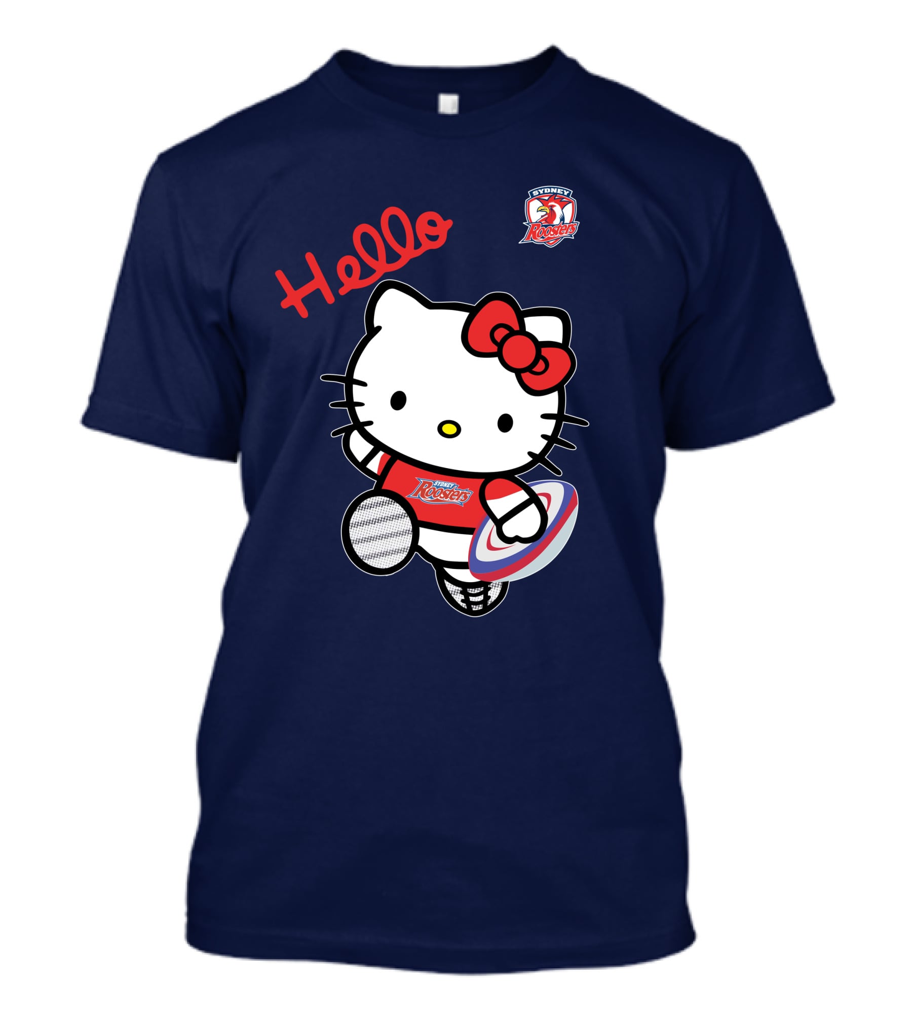 Hello Kitty Sydney Roosters NRL001 Red Bow Rugby Character T-Shirt