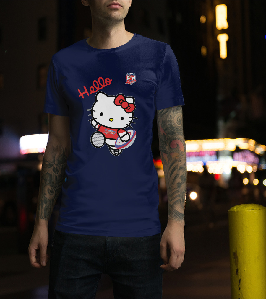 Hello Kitty Sydney Roosters NRL001 Red Bow Rugby Character T-Shirt