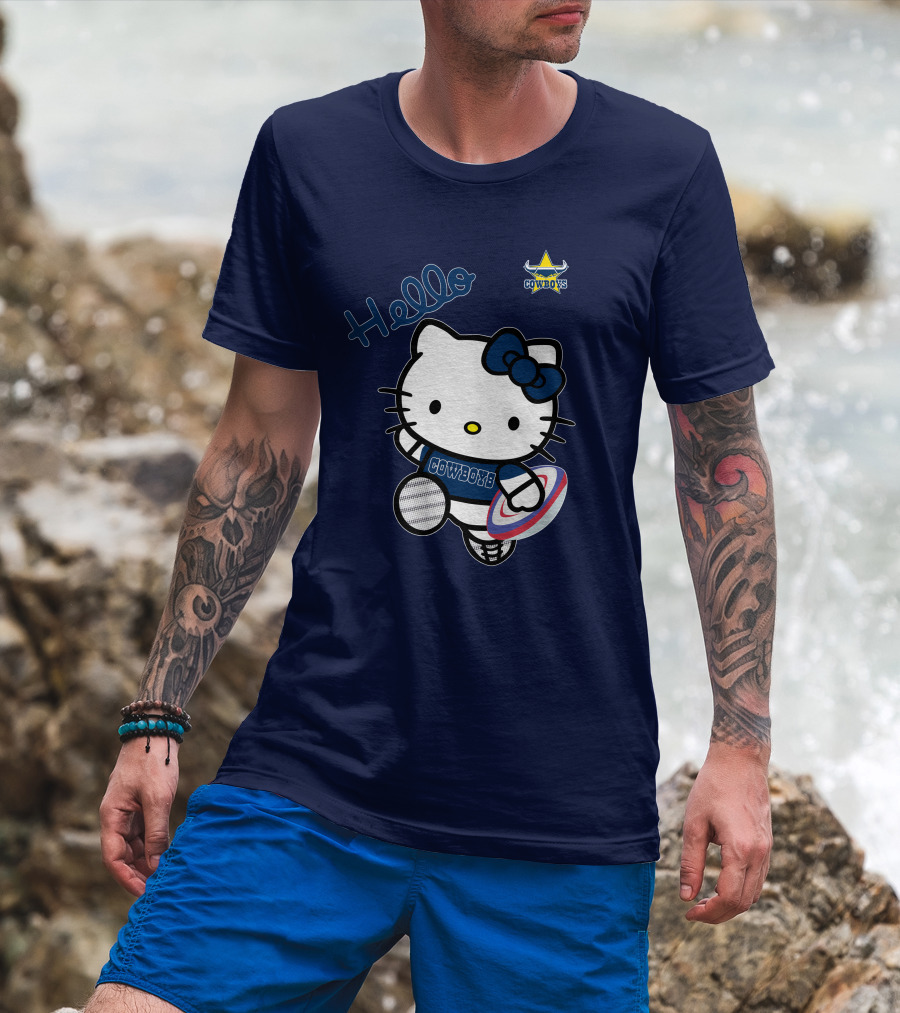 Hello Kitty North Queensland Cowboys Crossover With Rugby Ball T-Shirt