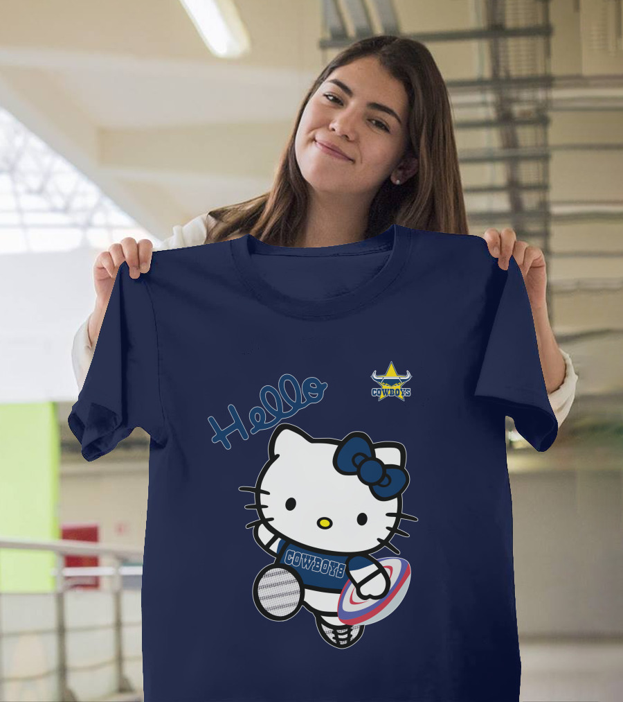 Hello Kitty North Queensland Cowboys Crossover With Rugby Ball T-Shirt