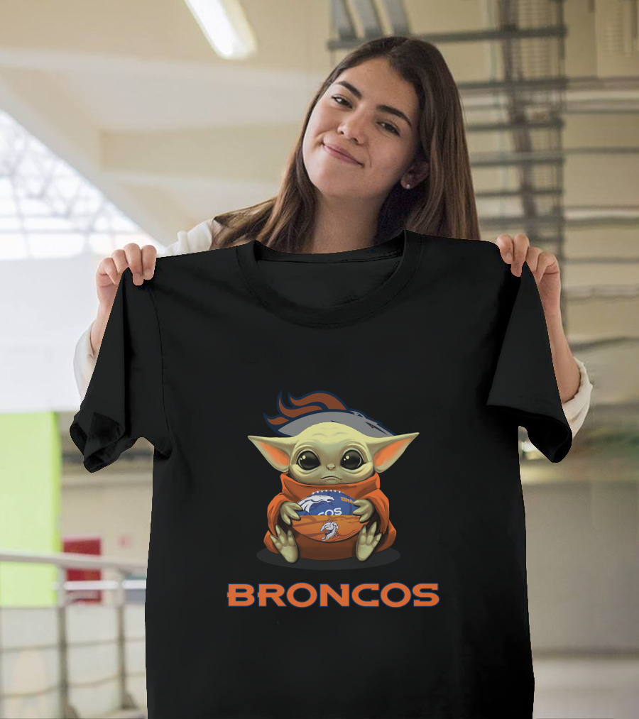Broncos Baby Yoda Holding Denver Football T-Shirt