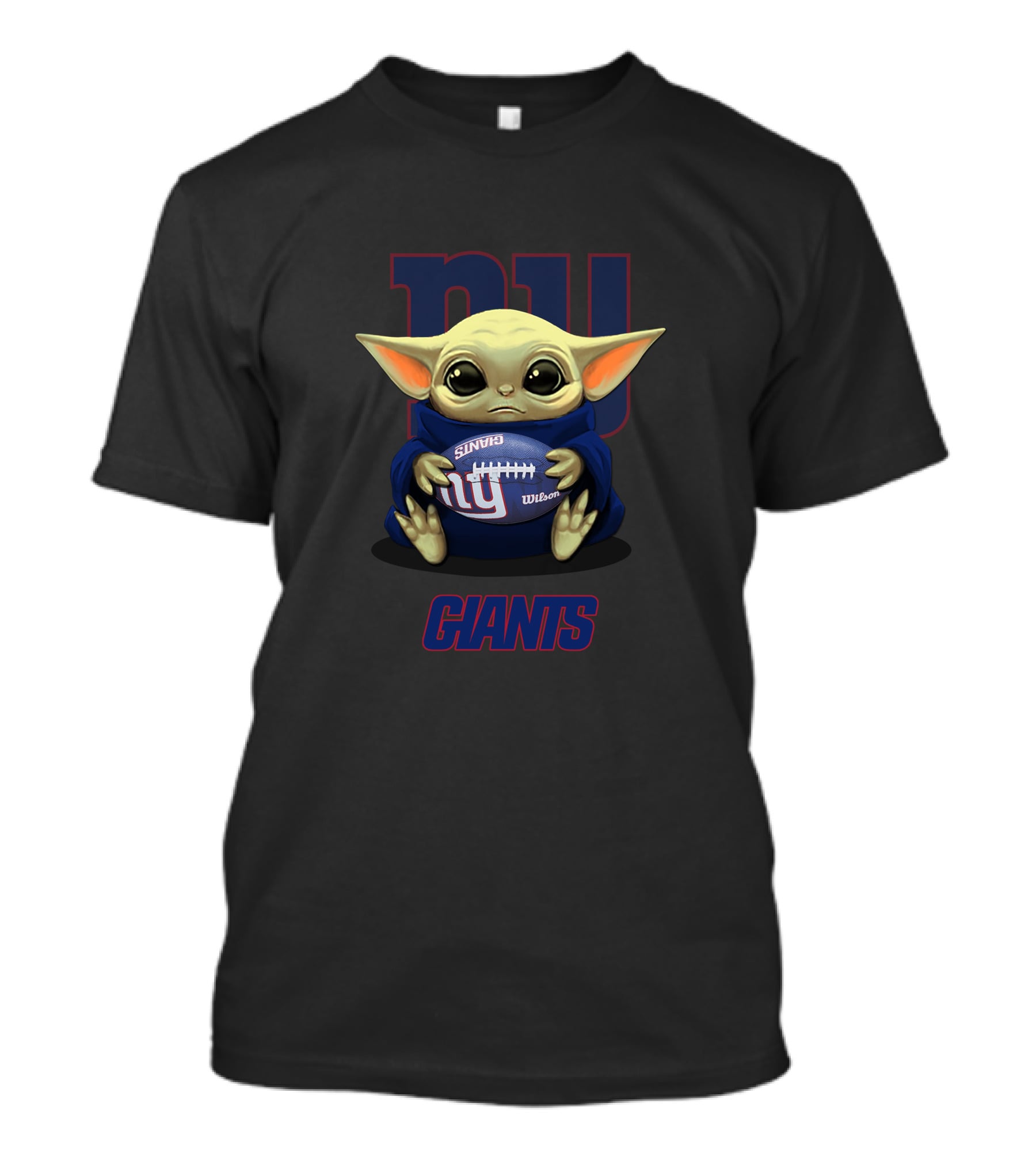 New York Giants Baby Yoda Holding Football With NY Giants T-Shirt
