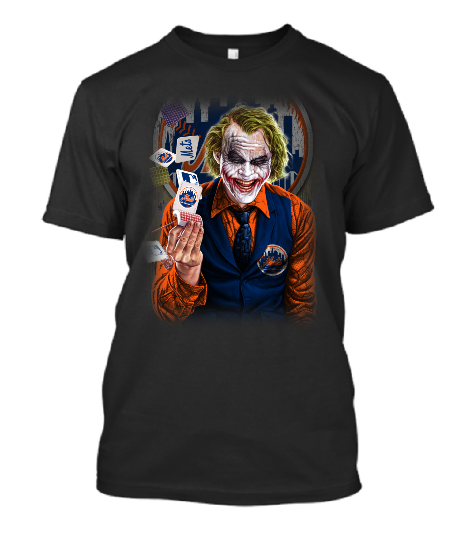 New York Mets Joker Gotham Skyline Playing Cards T-Shirt
