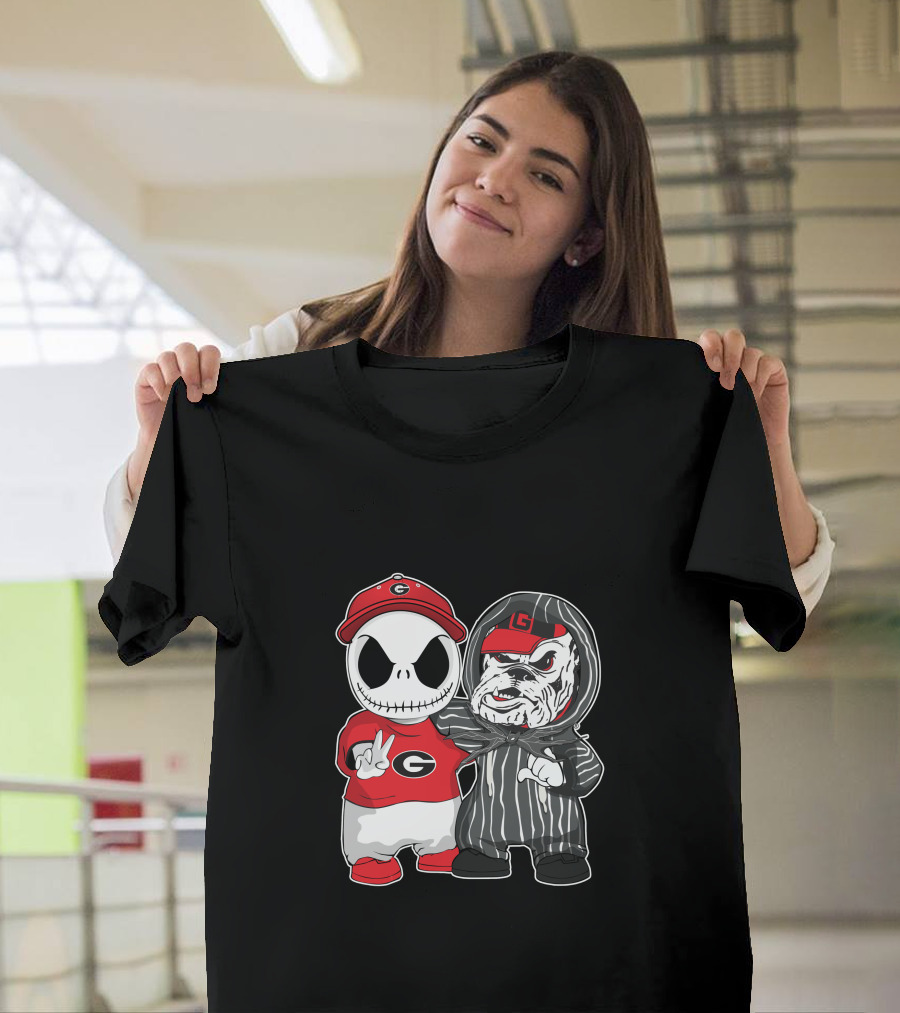 Georgia Bulldogs Jack Skellington and Uga Bulldog Fan T-Shirt