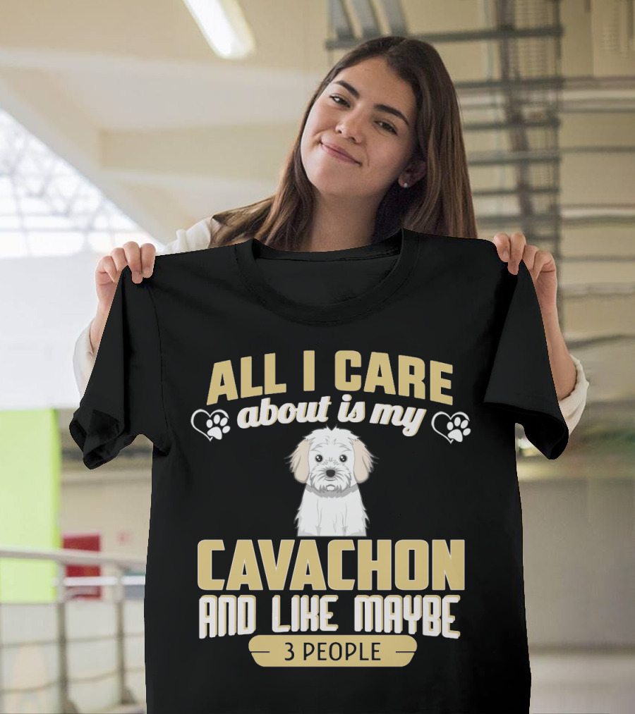 All I Care About Is My Cavachon and Like Maybe 3 People Paw Print Hearts T-Shirt