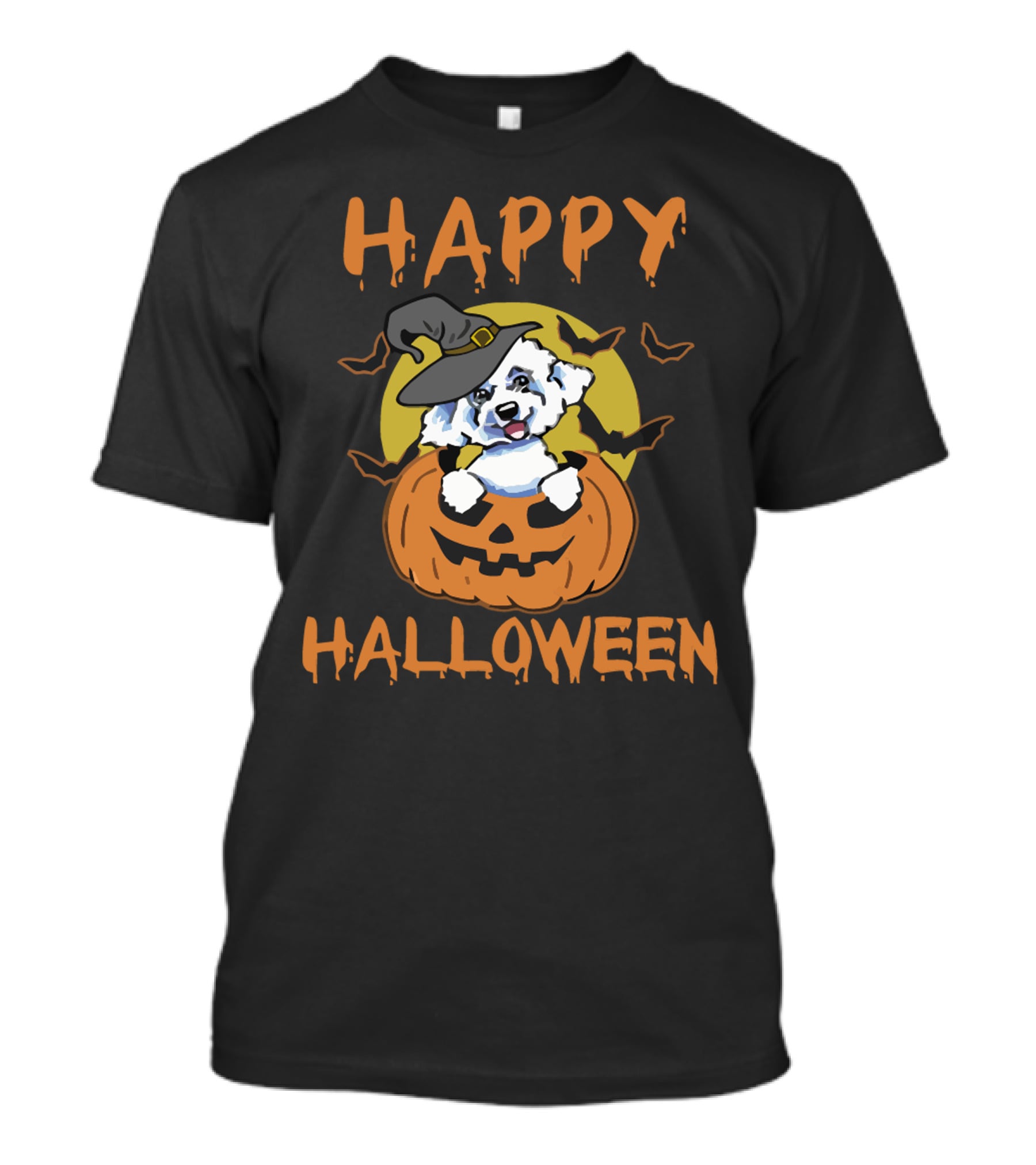 Happy Halloween Bichon Frise Pumpkin Witch Hat T-Shirt