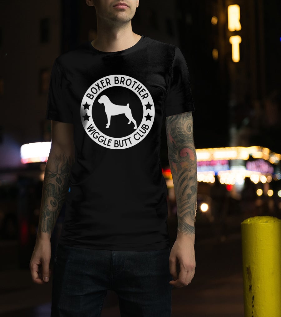 Boxer Brother Wiggle Butt Club Circle Stars Dog T-Shirt