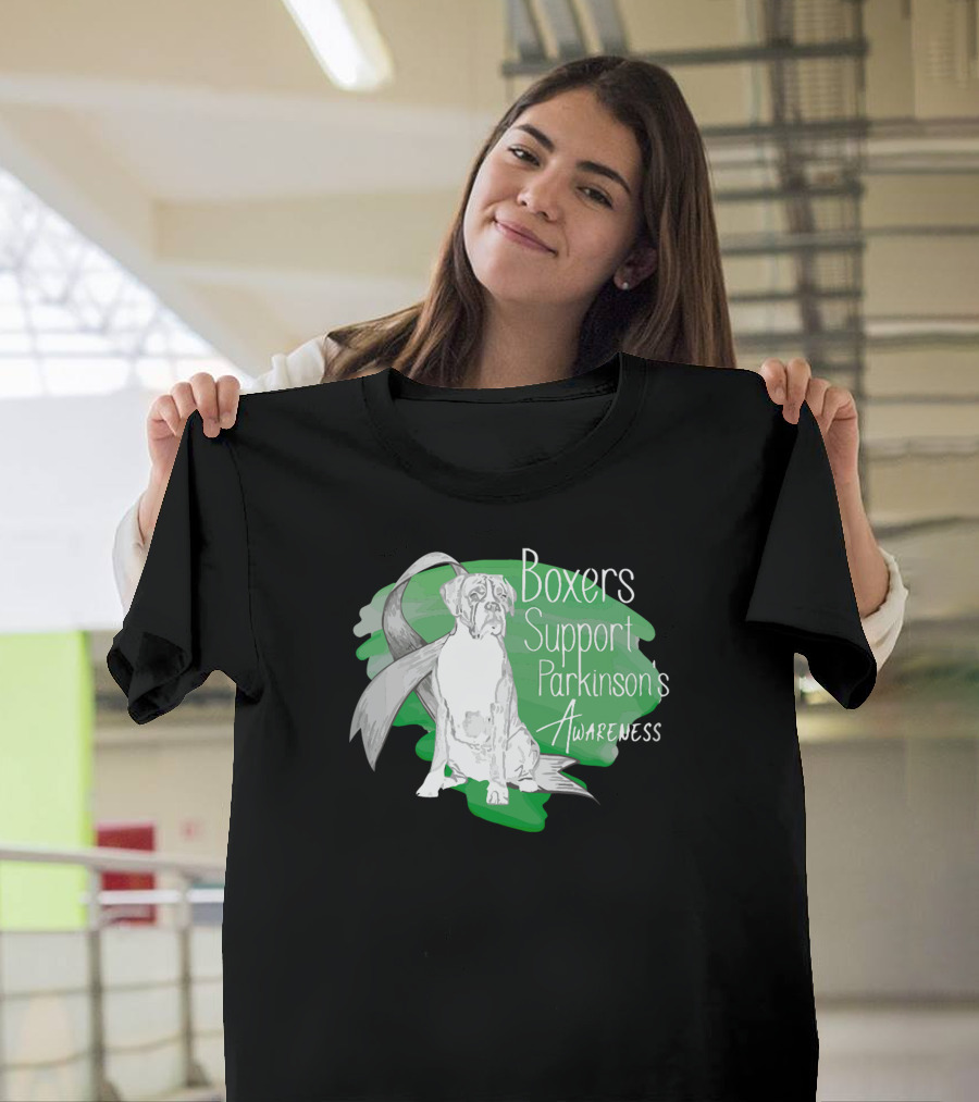 Boxers Support Parkinson's Awareness With Ribbon And Dog T-Shirt