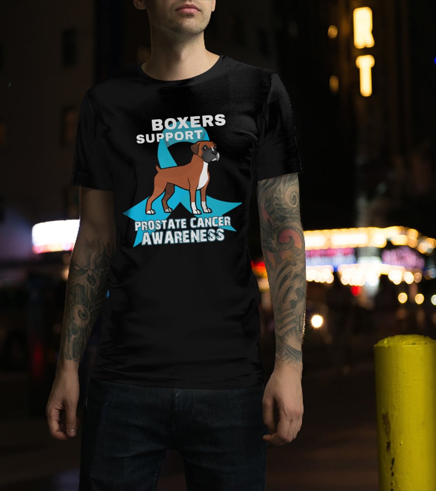 Boxers Support Prostate Cancer Awareness Ribbon Dog T-Shirt