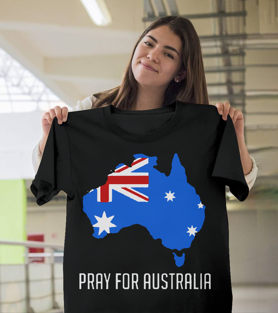 Pray For Australia Forest Fires Australia Map Flag Stars T-Shirt