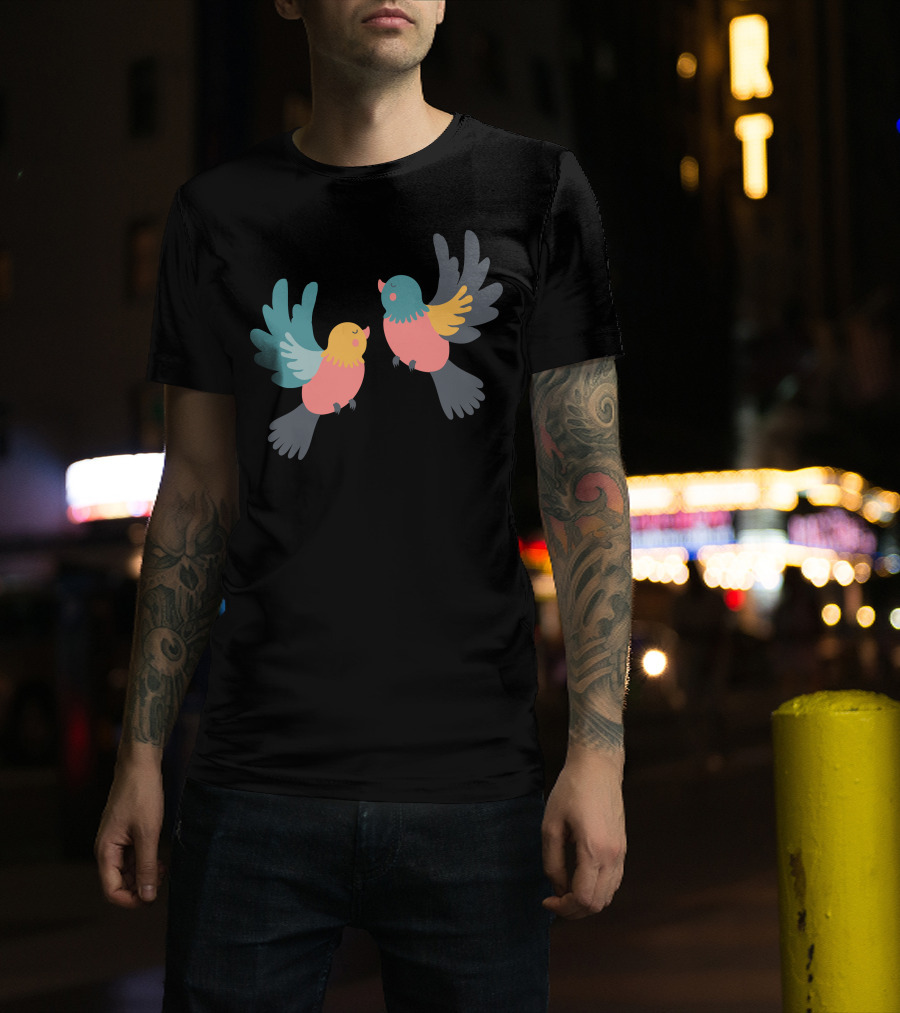 Pretty Birds Vibrant Colorful Avian Pair T-Shirt