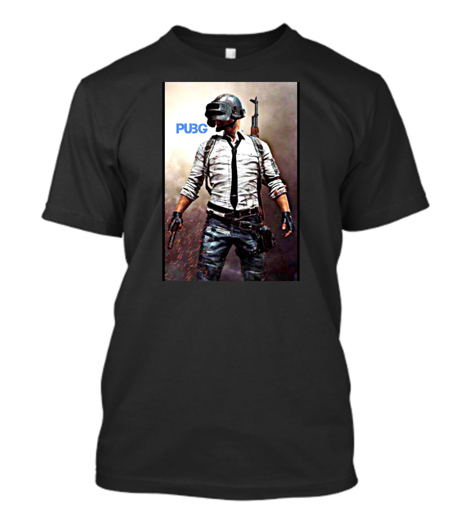 PUBG Battlegrounds Helmet Character With Gun And Tie T-Shirt