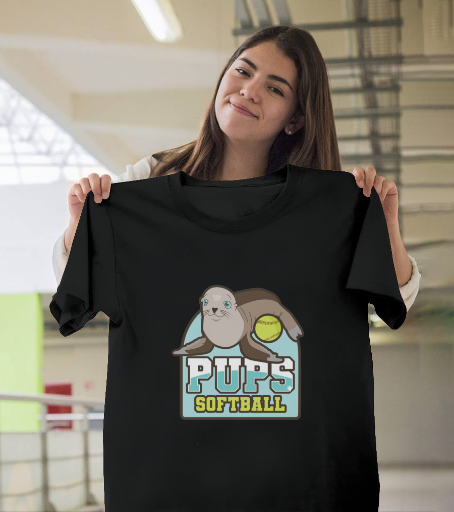 Pups Softball Seal with Yellow Ball T-Shirt
