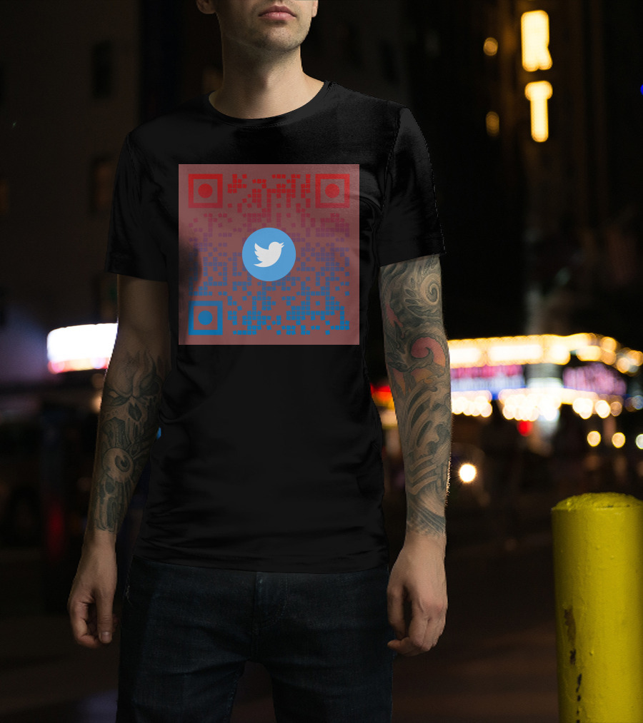 Twitter QR Code Red Blue Squares T-Shirt