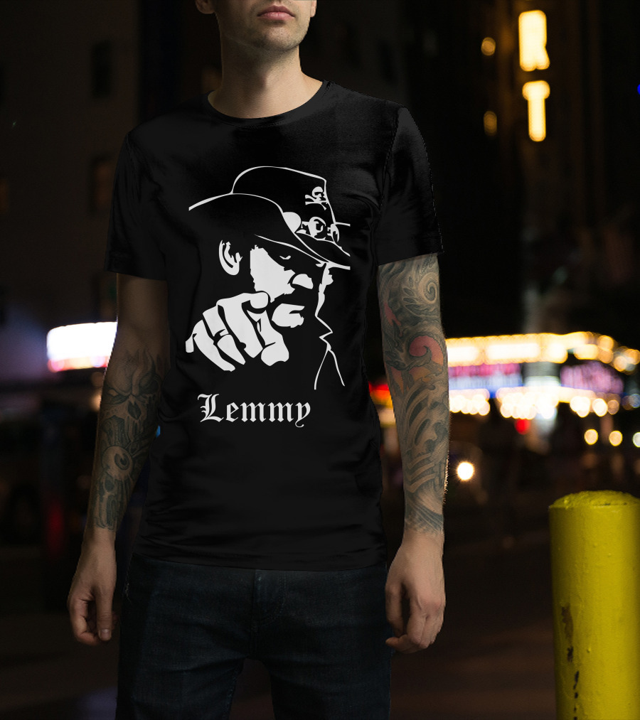 Lemmy Kilmister Memorial Tribute Iconic Figure With Hat And Crossbones T-Shirt