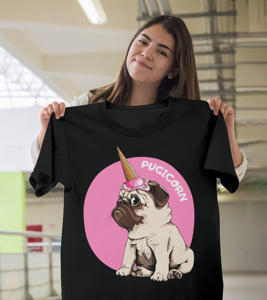 Pugicorn Ice Cream Cone Hat Cute Pug T-Shirt