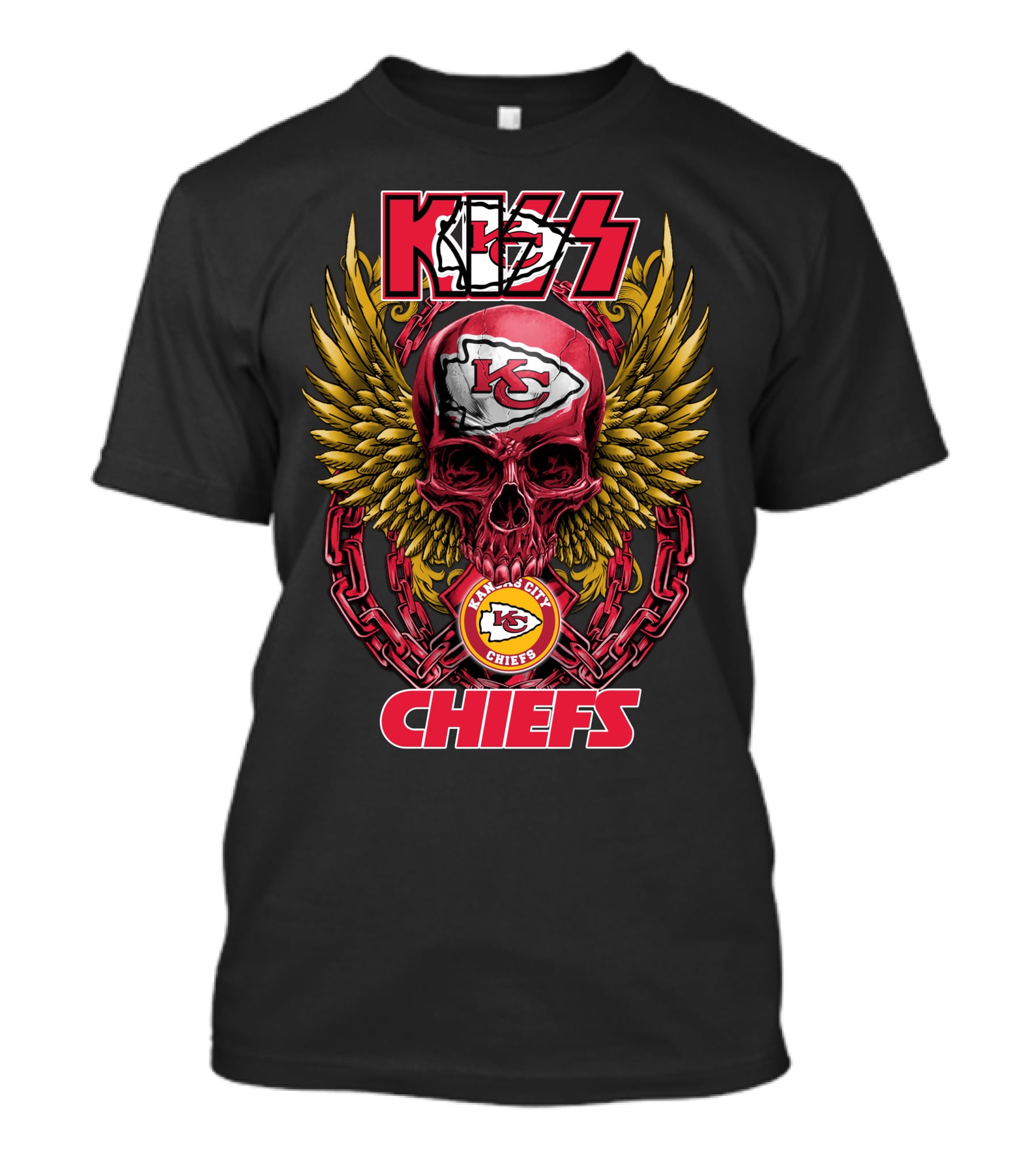 KISS Kansas City Chiefs Winged Skull And Chains T-Shirt