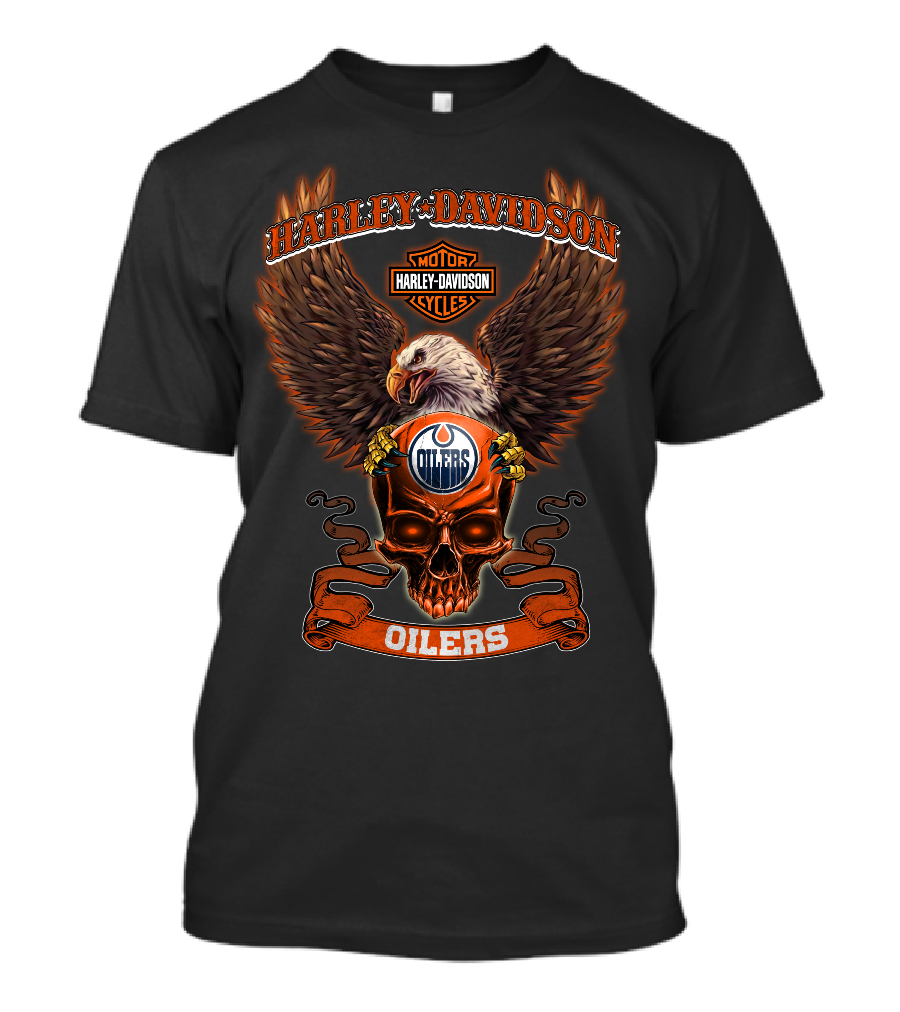 Harley Davidson Edmonton Oilers Eagle And Skull T-Shirt