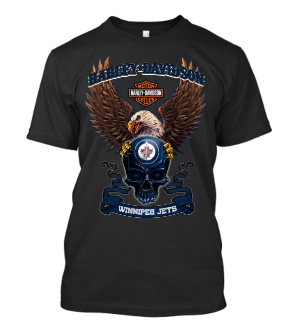 Harley Davidson Motorcycles Eagle Skull Winnipeg Jets T-Shirt