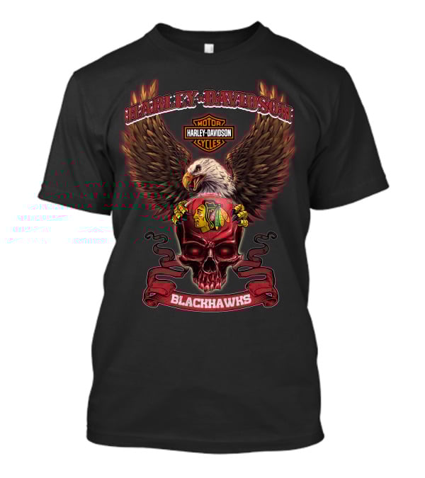 Harley Davidson Motorcycles Eagle Chicago Blackhawks T-Shirt