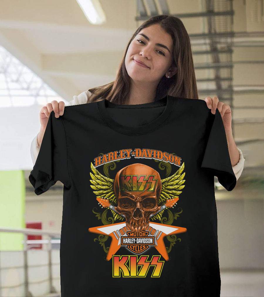 Harley Davidson Kiss Skull Wings Motorcycles Cycles T-Shirt