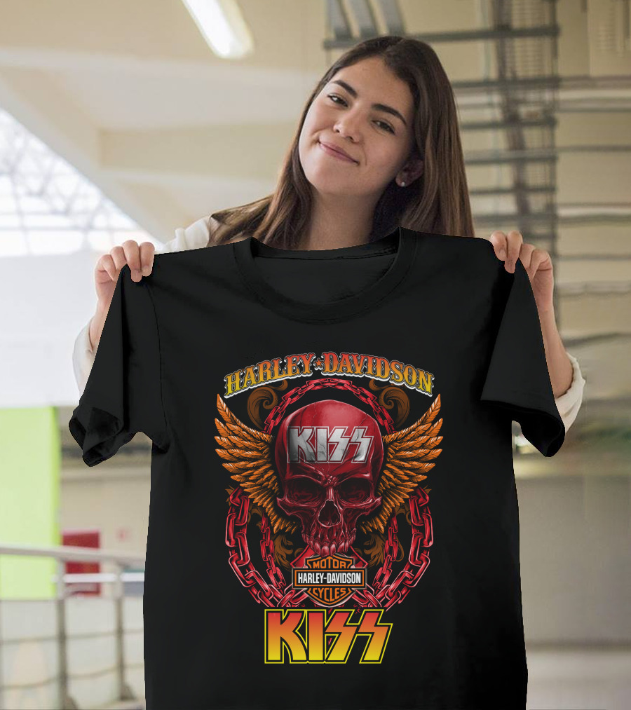 Harley Davidson Motorcycles Kiss Skull Wings Chains T-Shirt