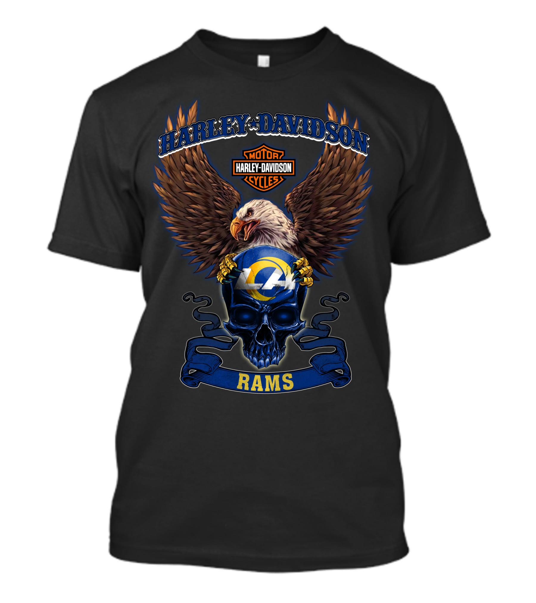 Harley Davidson Motor Cycles Los Angeles Rams Eagle Skull T-Shirt
