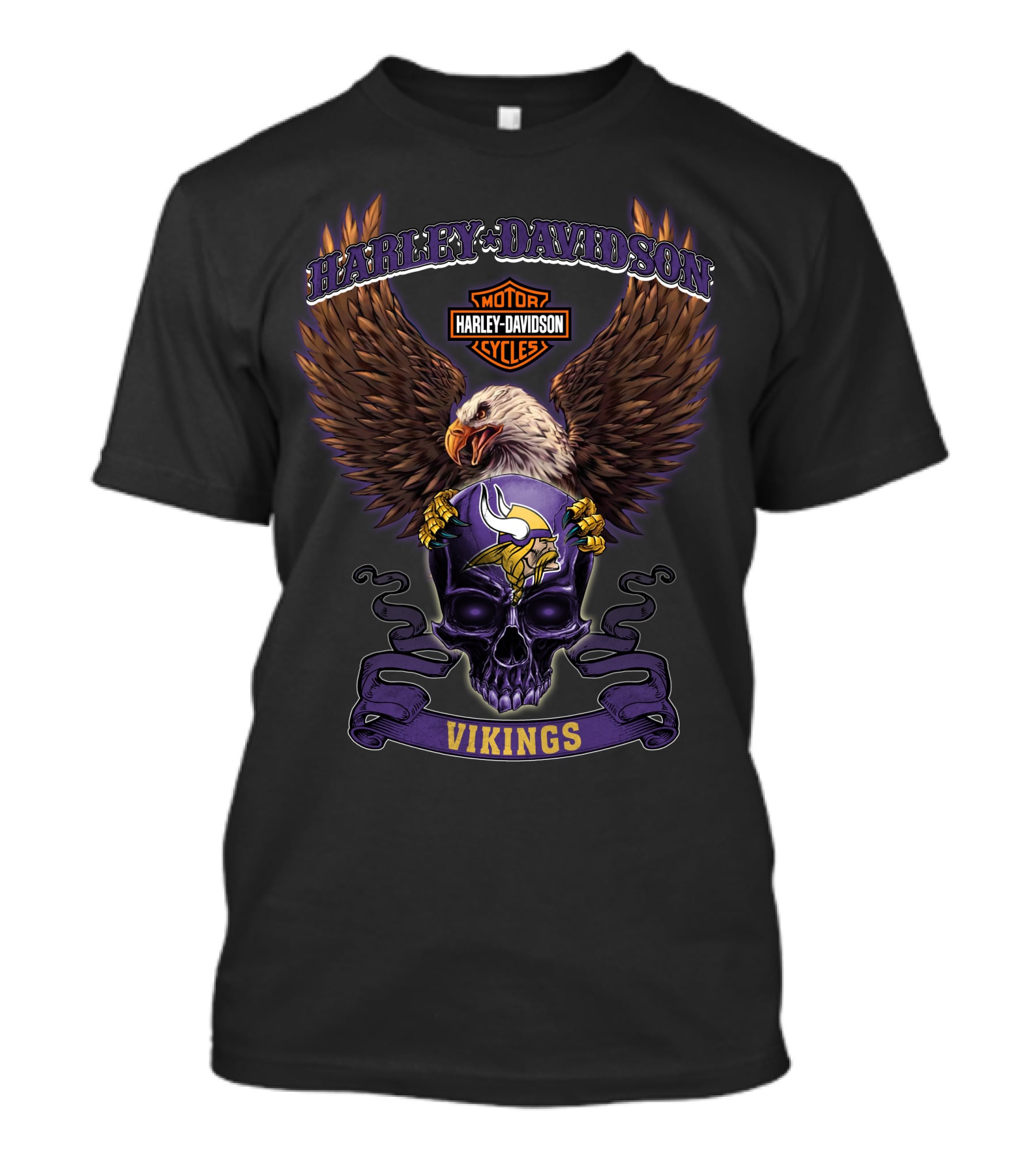 Harley Davidson Motor Cycles Minnesota Vikings Eagle Purple Skull T-Shirt