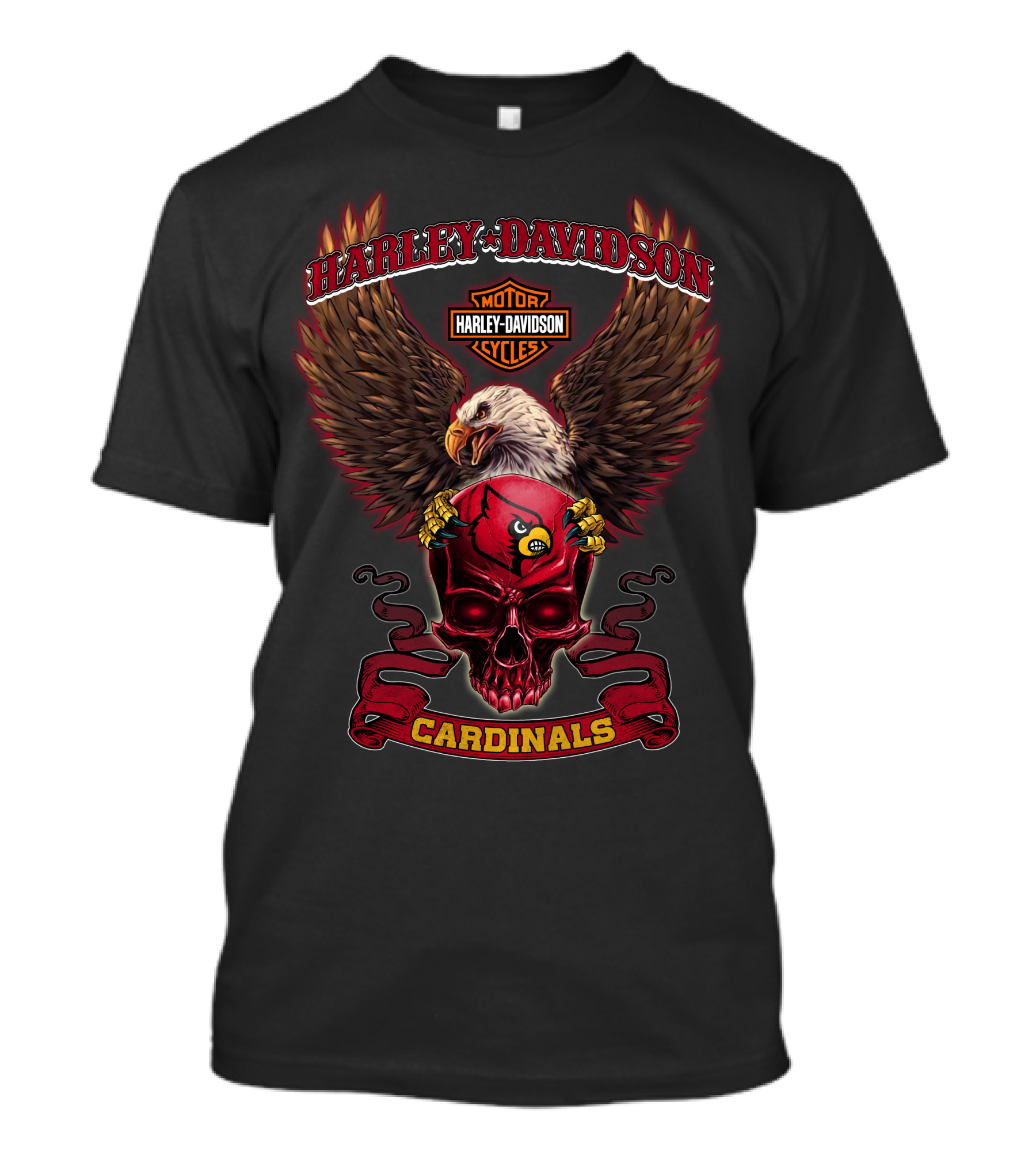 Harley Davidson Motor Cycles Cardinals Eagles Skulls T-Shirt