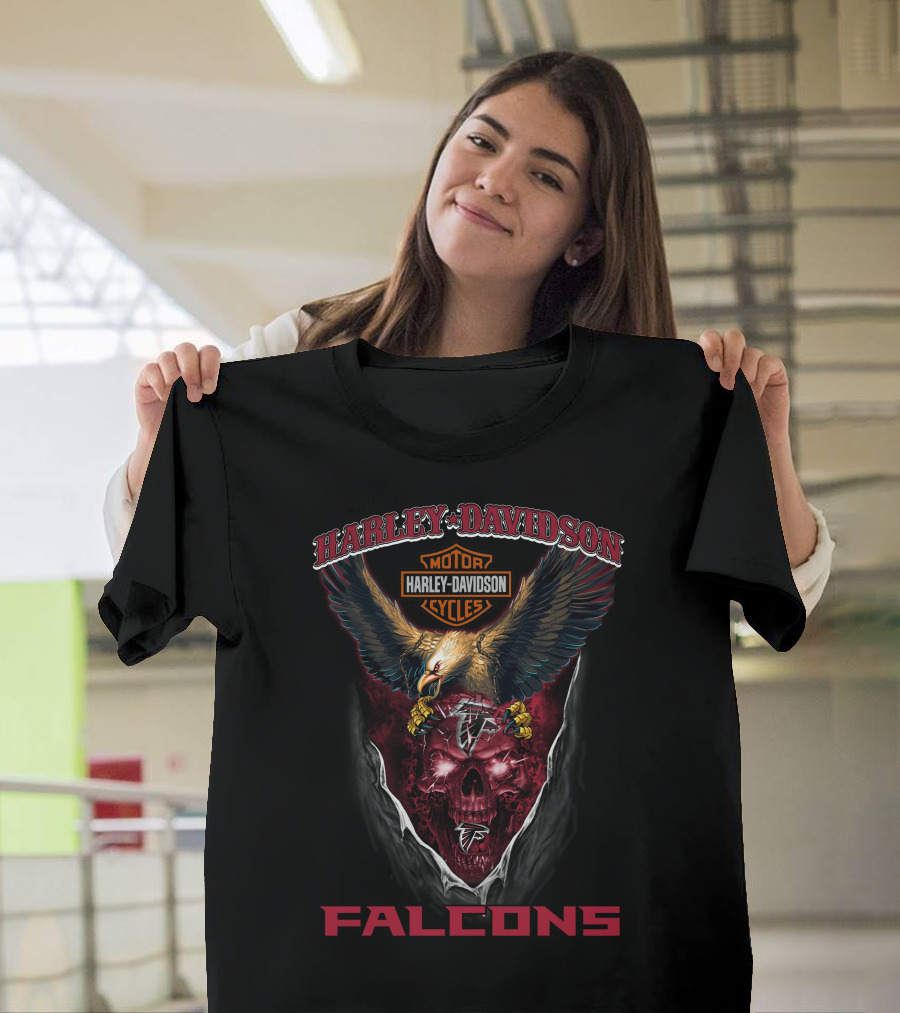 Harley Davidson Motor Cycles Atlanta Falcons Skull Eagle T-Shirt
