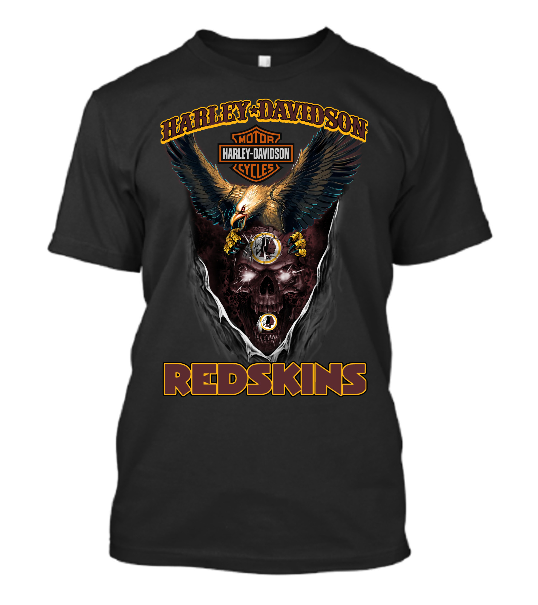Harley Davidson Motor Cycles Eagle Skull Redskins T-Shirt