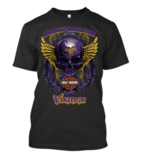 Harley Davidson Motorcycles Minnesota Vikings Skull T-Shirt