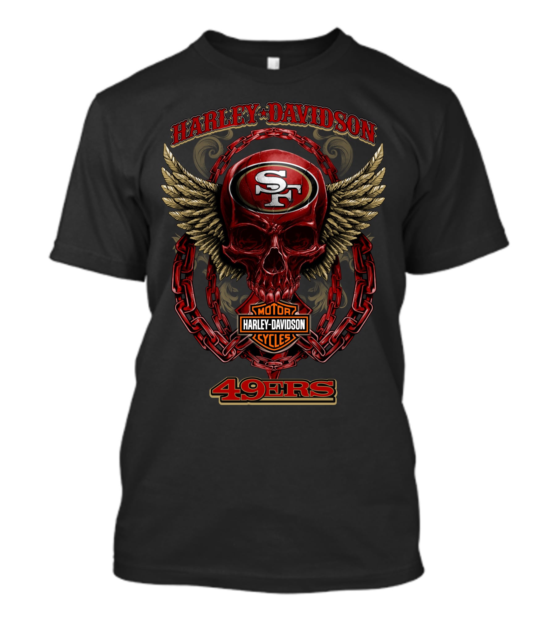 Harley Davidson San Francisco 49ers Sf Skull Wings Chains T-Shirt