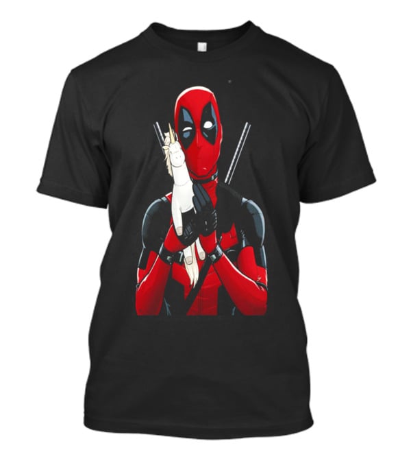 Deadpool Hugging Unicorn Toy With Iconic Red And Black Suit T-Shirt