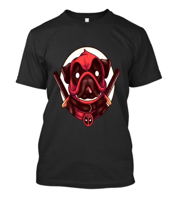 Deadpug Pug Wearing Deadpool Mask With Swords T-Shirt