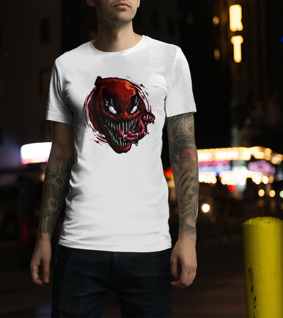 Deadpool Venom Hybrid Marvel Symbiote Face With Tongue And Teeth T-Shirt