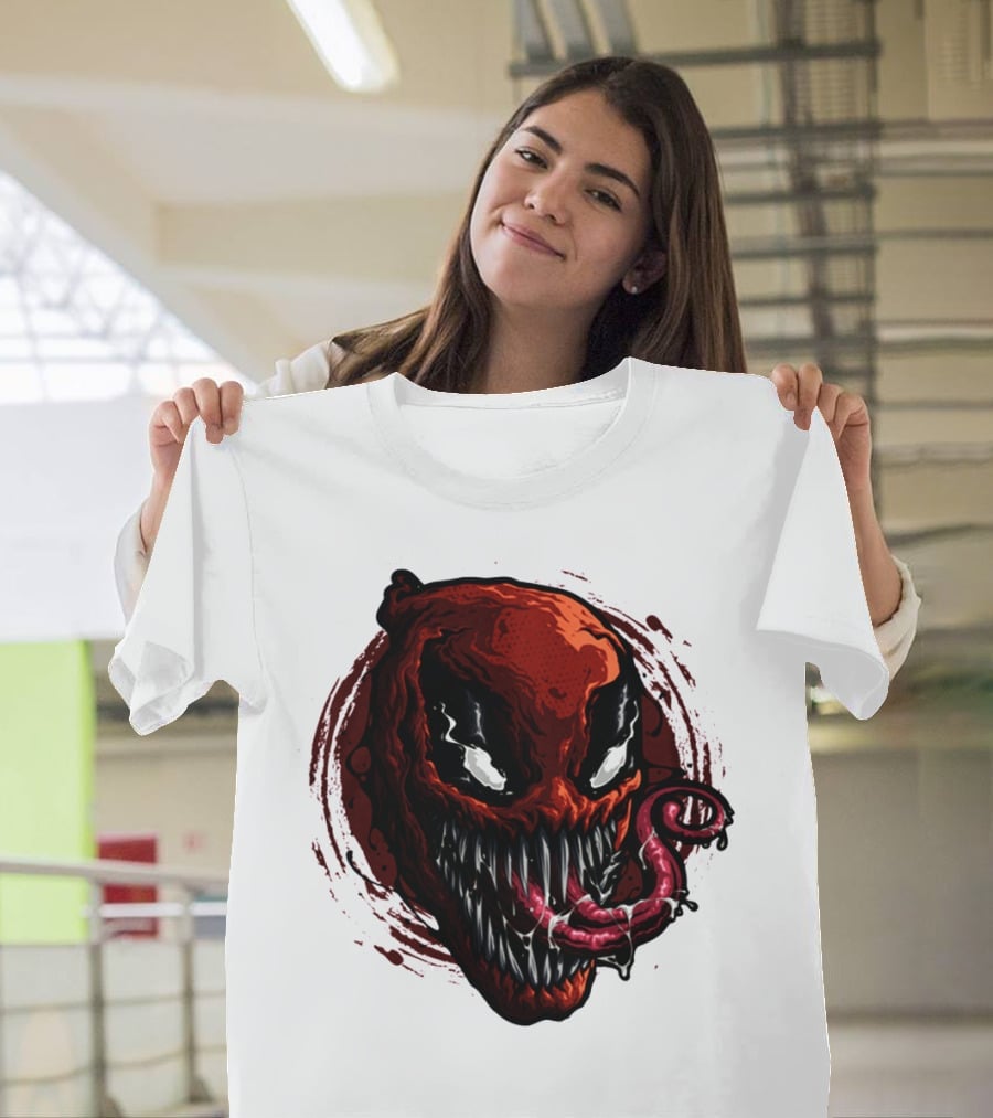 Deadpool Venom Hybrid Marvel Symbiote Face With Tongue And Teeth T-Shirt