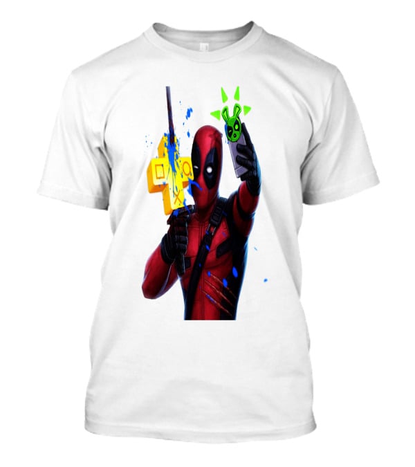 Deadpool Videogame Gamer Selfie With Iconic Controller And Green Bomb Symbols T-Shirt