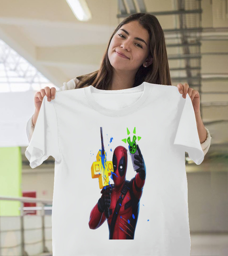 Deadpool Videogame Gamer Selfie With Iconic Controller And Green Bomb Symbols T-Shirt
